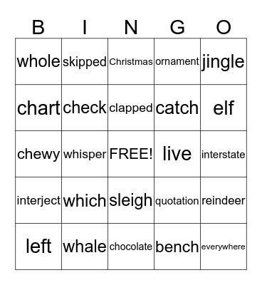 Unit 15 Spelling Words Bingo Card