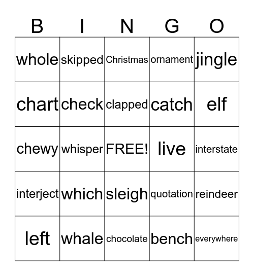 Unit 15 Spelling Words Bingo Card
