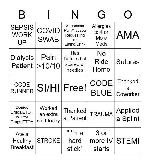 Emergency Nurses Week 2022 Bingo Card