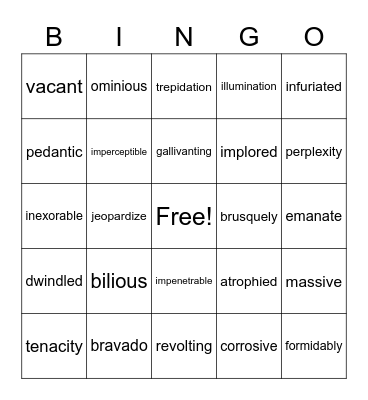 A Wrinkle in Time Bingo Card