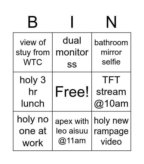 Andre Work Bingo Card