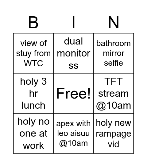 Andre Work Bingo Card