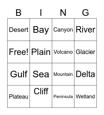 Landforms Bingo Card