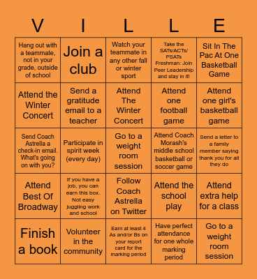 Ville Softball Bingo Card