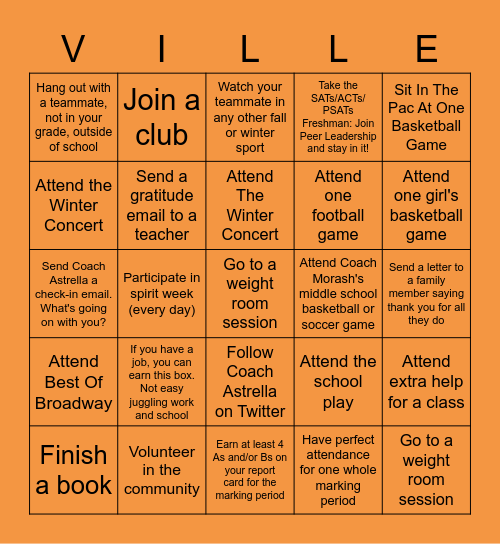 Ville Softball Bingo Card