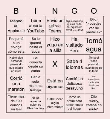Remote Work Bingo Card