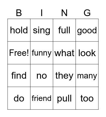 High Frequency Words Bingo Card