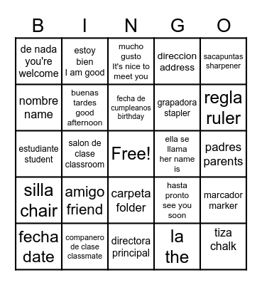 Vocabulary Bingo Card