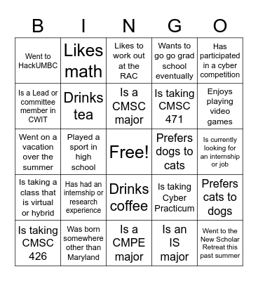 Cyber Scholar BINGO Card