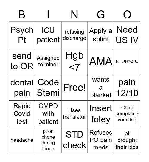 ER Nurse's Week Bingo Card