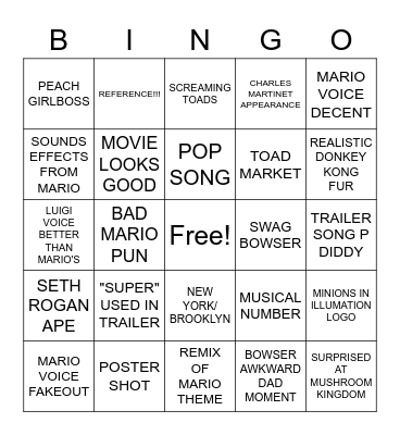MARIO MOVIE BINGO Card