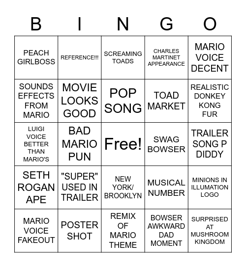 MARIO MOVIE BINGO Card