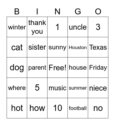 Untitled Bingo Card