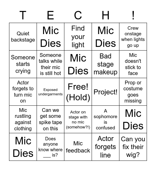 Tech Week Bingo Card