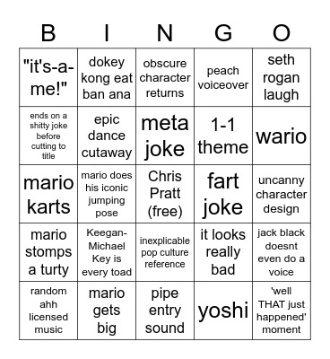 MARIO MOVIE TRAILER Bingo Card