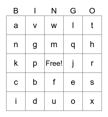 Letters Bingo Card