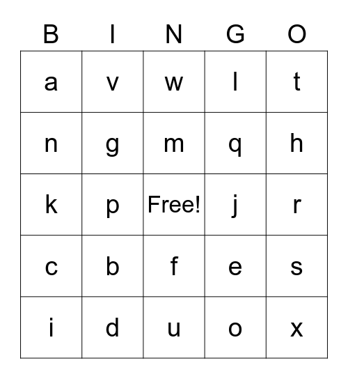 Letters Bingo Card
