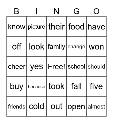 Block 2 Bingo Card