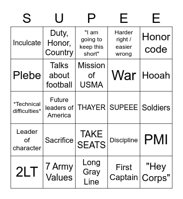 Thayer Review Bingo Card