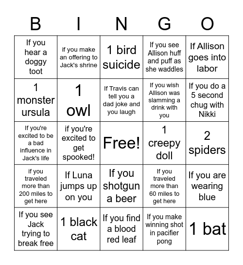 The Cuties' Pregger Kegger Bingo! Bingo Card