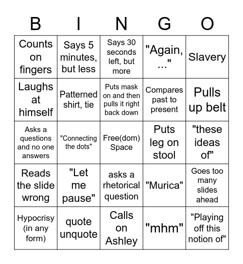 APUSH Ervin Bingo Card