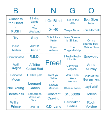 PECSF Music Bingo Card