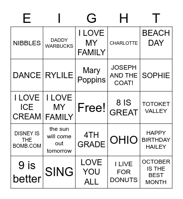 HAILEYS BIRTHDAY BINGO Card
