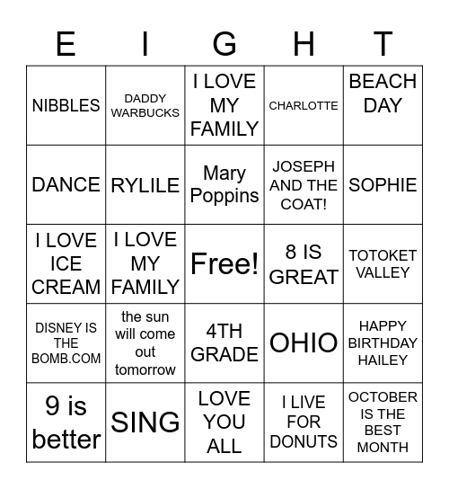 HAILEYS BIRTHDAY BINGO Card