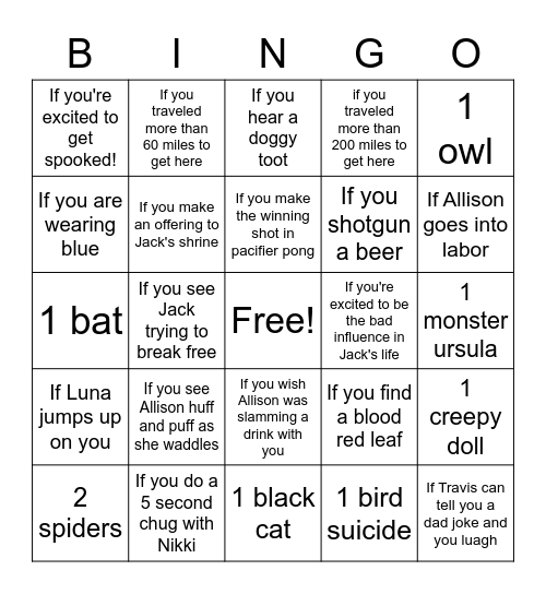 The Cuties' Pregger Kegger Bingo! Bingo Card