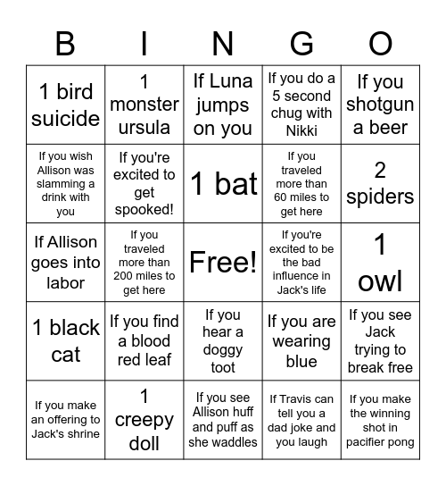 The Cuties' Pregger Kegger Bingo! Bingo Card