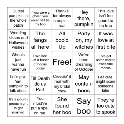 Halloween Wedding BINGO Card