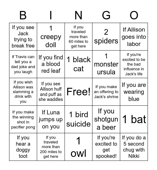 The Cuties' Pregger Kegger Bingo! Bingo Card