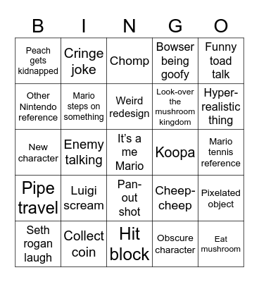 Mario movie bingo card Bingo Card