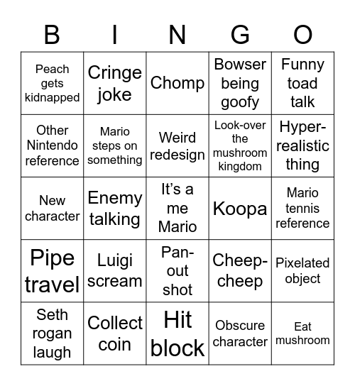 Mario movie bingo card Bingo Card