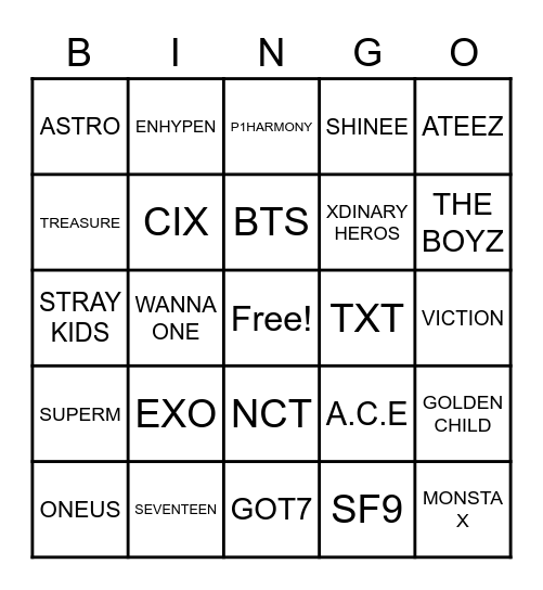 K-Pop BINGO: Boy Group Version Bingo Card