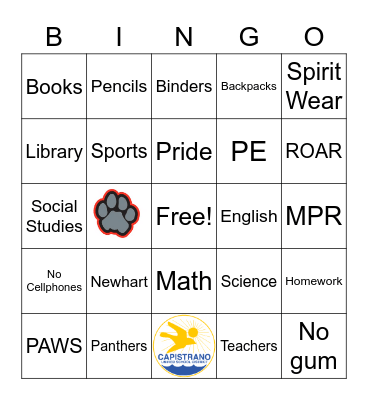 Test Class Bingo Card