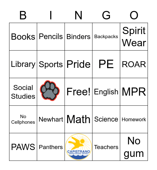 Test Class Bingo Card