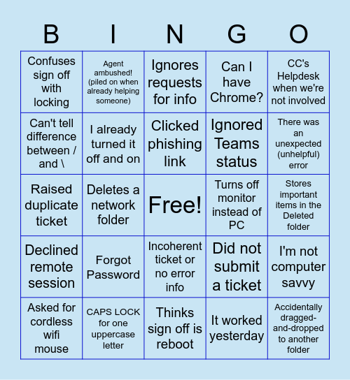 SIB IT Bingo Card