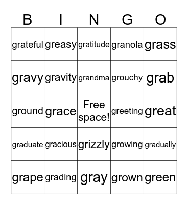 Initial /gr/ blends Bingo Card