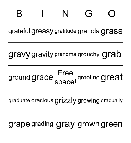 Initial /gr/ blends Bingo Card