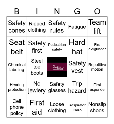 Champion personnel Safety Bingo Card