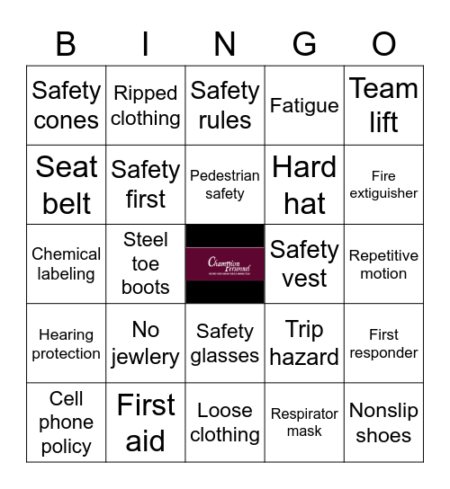 Champion personnel Safety Bingo Card