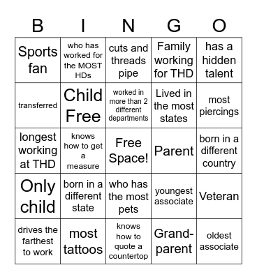 The Home Depot - Get to know you Bingo Card