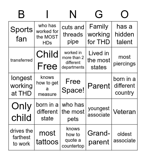 The Home Depot - Get to know you Bingo Card