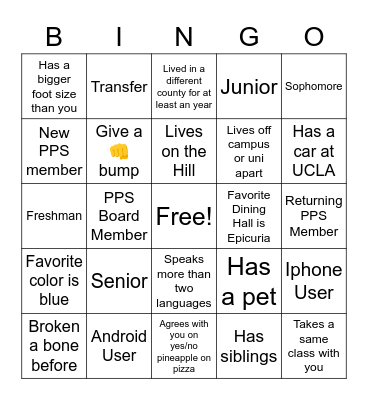 PPS Bingo! Bingo Card