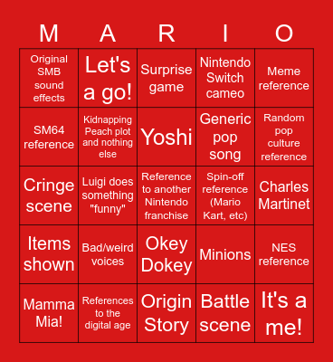 Mario Movie Trailer Bingo Card