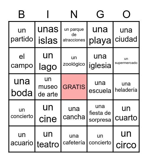 Ch. 7.1--Los lugares Bingo Card