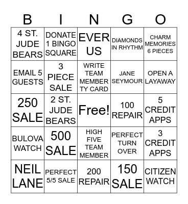 2876 BINGO Card