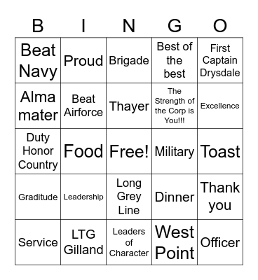 Thayer Award Bingo Card