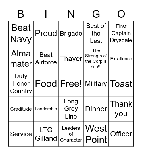 Thayer Award Bingo Card